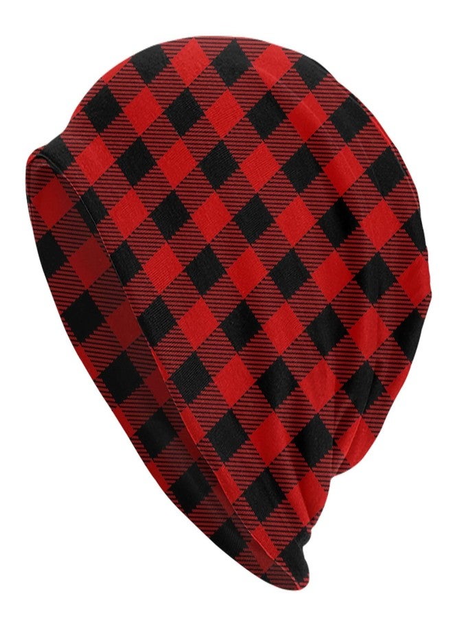 KKRMTUG Red and Black Buffalo Plaid Beanie Hat for Women Men Cute Christmas Knitted Hat Soft Stretchy Ski Beanie Cap Unisex Slouchy Skull Caps - Image 5